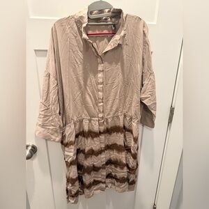 Lisa Rinna Collection Tie Dye Shirt Dress XL Beige Brown Rayon Casual